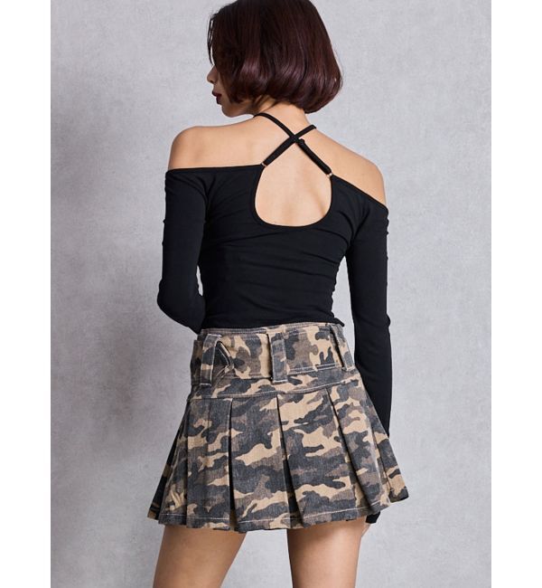 GYDA「ハイウエストWIDE BELTプリーツデニムスカートライクショートパンツ」|スカート|