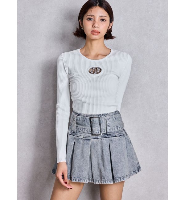 GYDA「ハイウエストWIDE BELTプリーツデニムスカートライクショートパンツ」|スカート|