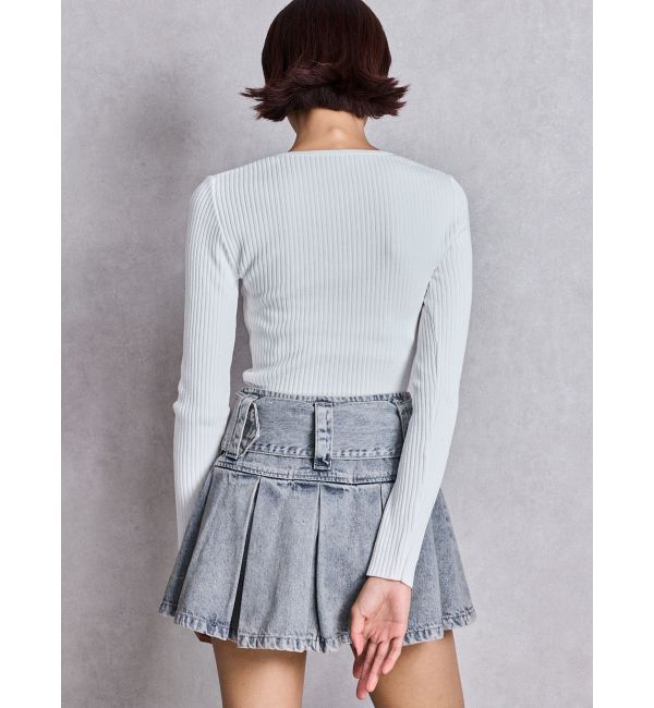 GYDA「ハイウエストWIDE BELTプリーツデニムスカートライクショートパンツ」|スカート|