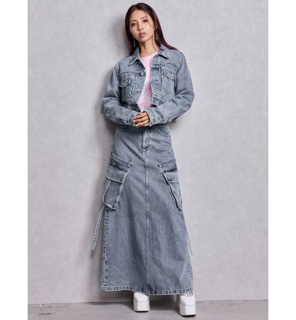 GYDA「ハイウエストG bijou CARGOデニムロングスカート」|スカート|