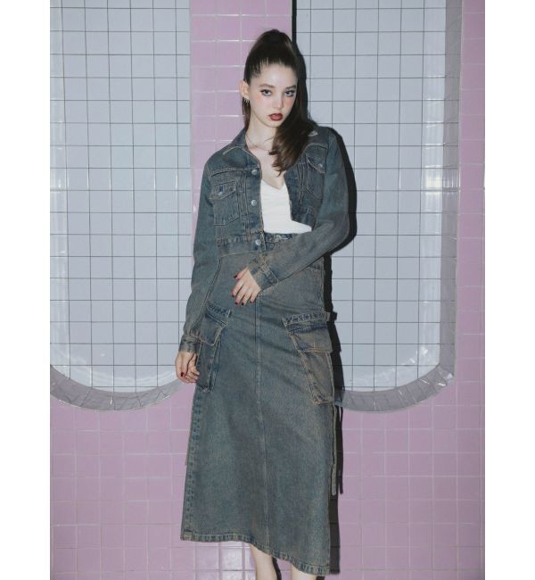 GYDA「ハイウエストG bijou CARGOデニムロングスカート」|スカート|