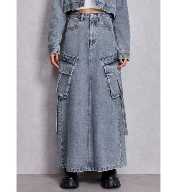 GYDA「ハイウエストG bijou CARGOデニムロングスカート」|スカート|