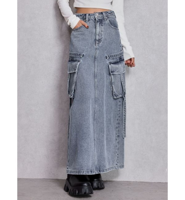 GYDA「ハイウエストG bijou CARGOデニムロングスカート」|スカート|