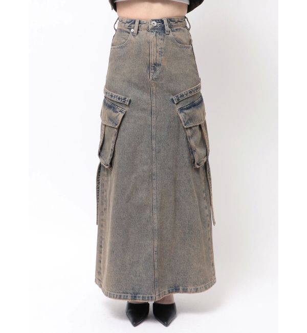 GYDA「ハイウエストG bijou CARGOデニムロングスカート」|スカート|