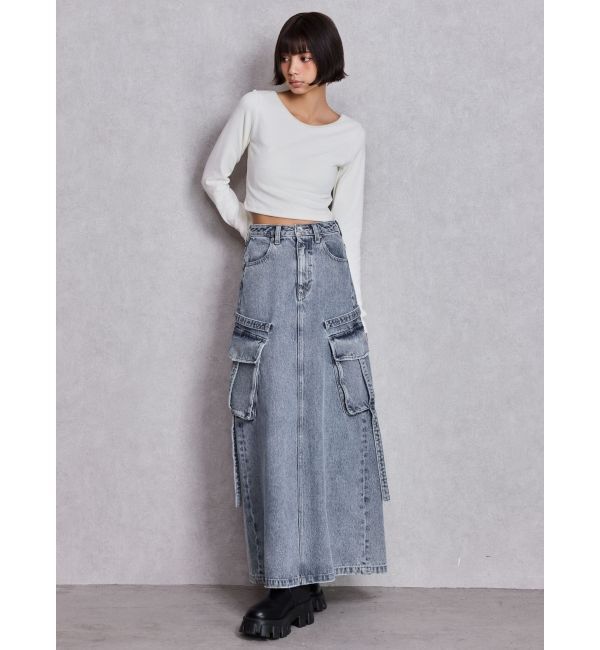 GYDA「ハイウエストG bijou CARGOデニムロングスカート」|スカート|
