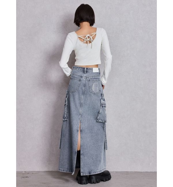 GYDA「ハイウエストG bijou CARGOデニムロングスカート」|スカート|
