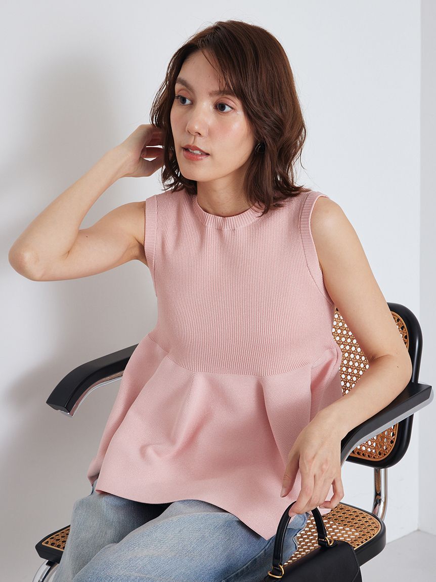 Mila Owen「【USAGI ONLINE・ZOZOTOWN限定カラー】【セットアップ対応】フォルムアンサンブルペプラムノースリニット」|ニット・セーター|