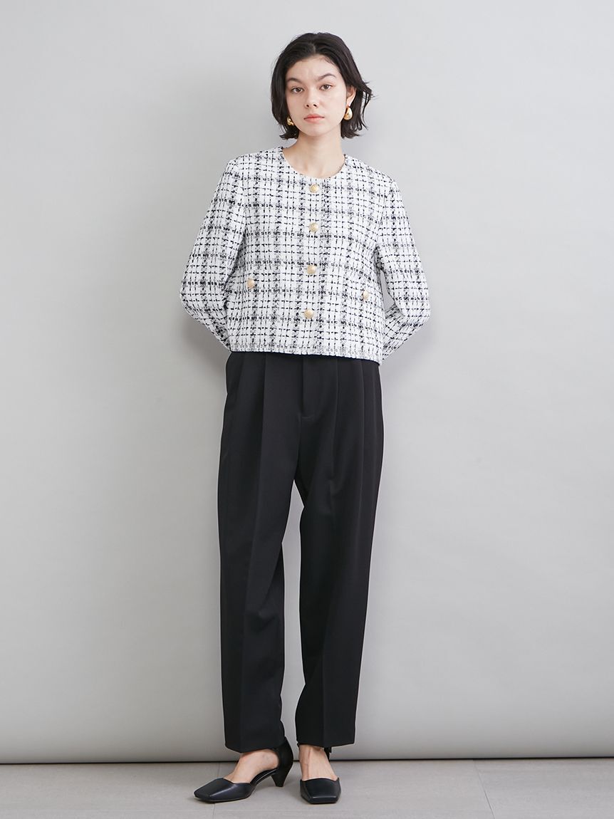 Mila Owen「クロップド金釦コンパクトツイードジャケット」|ノーカラージャケット|