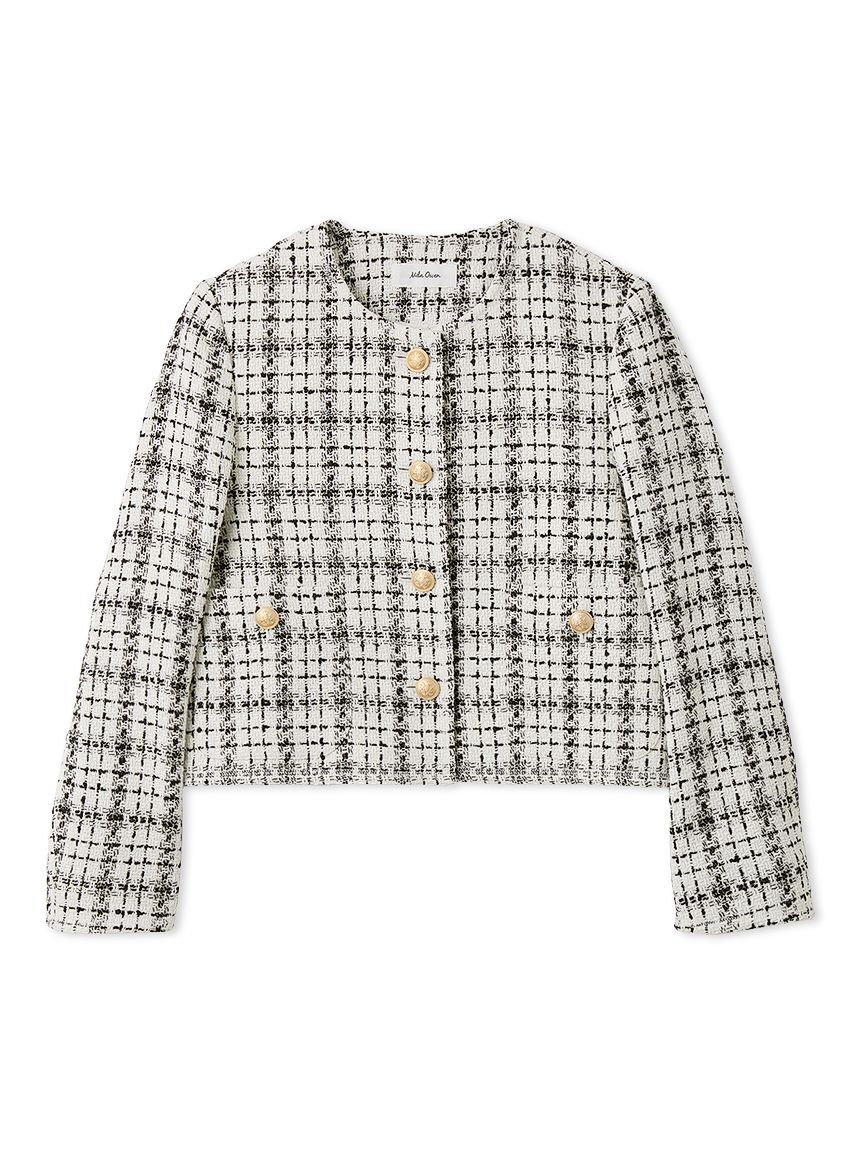 Mila Owen「クロップド金釦コンパクトツイードジャケット」|ノーカラージャケット|