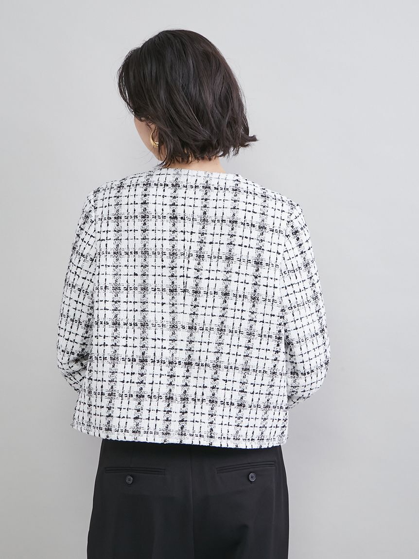 Mila Owen「クロップド金釦コンパクトツイードジャケット」|ノーカラージャケット|