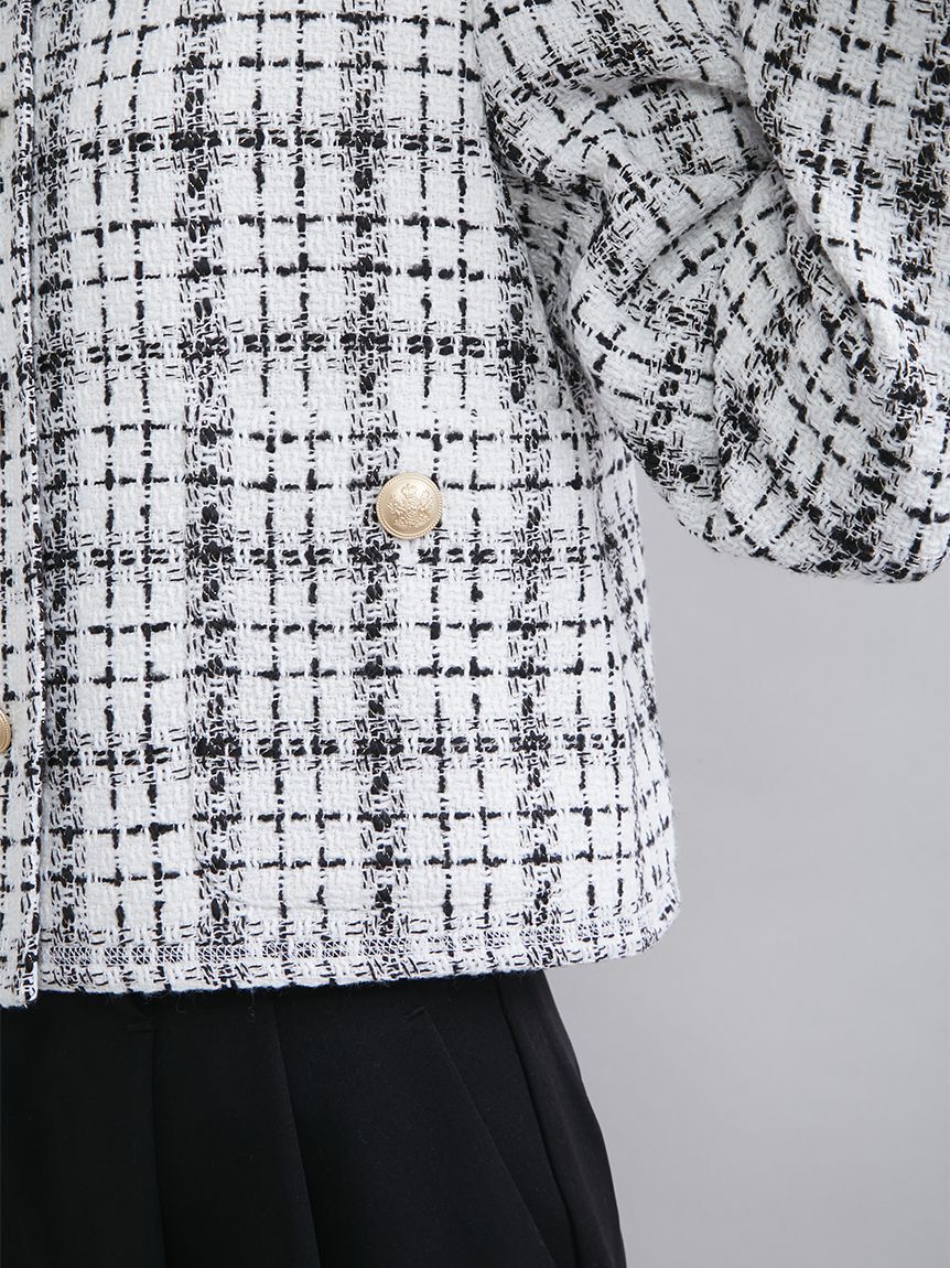 Mila Owen「クロップド金釦コンパクトツイードジャケット」|ノーカラージャケット|