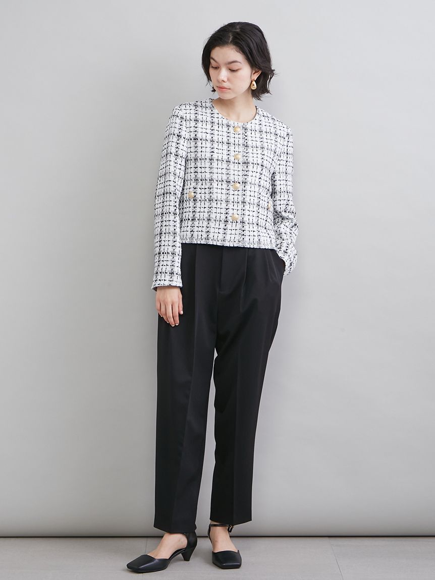 Mila Owen「クロップド金釦コンパクトツイードジャケット」|ノーカラージャケット|