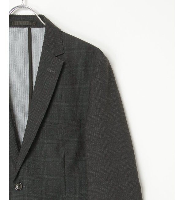 IKKA LOUNGE「【セットアップ対応】ブラックドットサッカーライトジャケット」|テーラードジャケット|