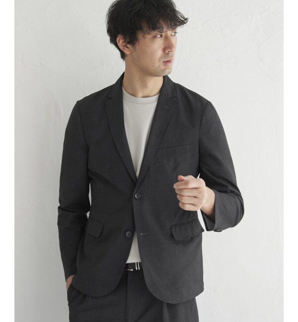 IKKA LOUNGE「【セットアップ対応】ブラックドットサッカーライトジャケット」|テーラードジャケット|