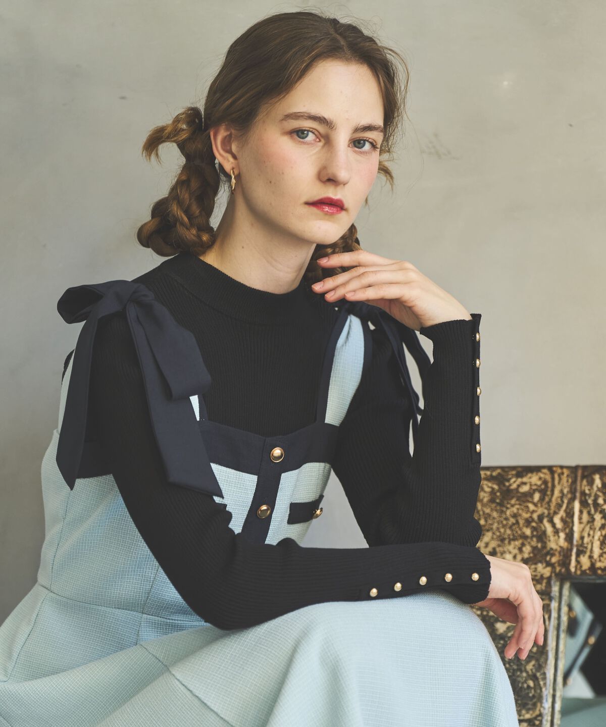 アンドクチュール「袖ボタンハイネックリブプルオーバー」|ニット・セーター|