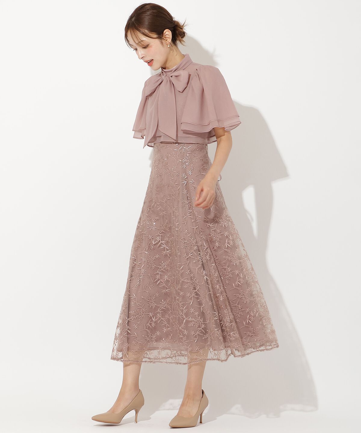 アンドクチュール「ラメボタニカルレースレイヤードドレス」|ドレス|