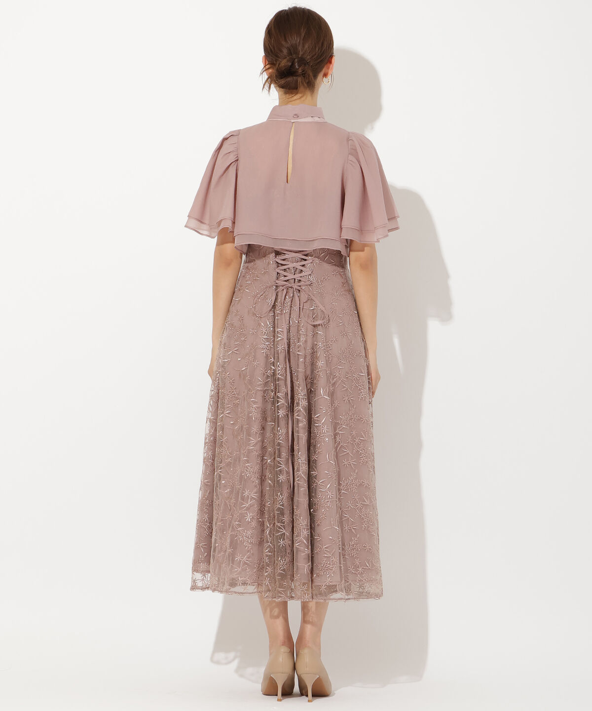 アンドクチュール「ラメボタニカルレースレイヤードドレス」|ドレス|