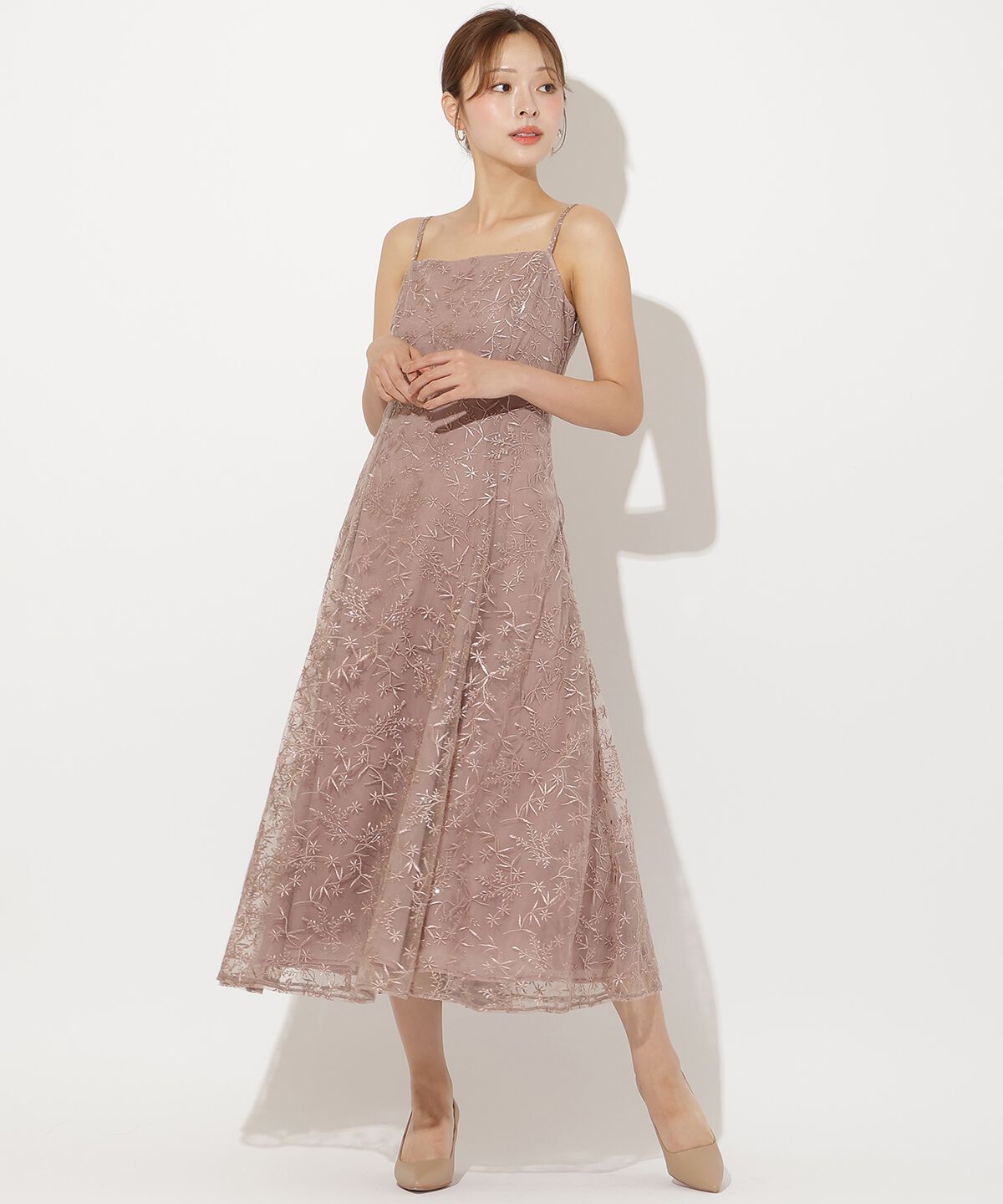 アンドクチュール「ラメボタニカルレースレイヤードドレス」|ドレス|