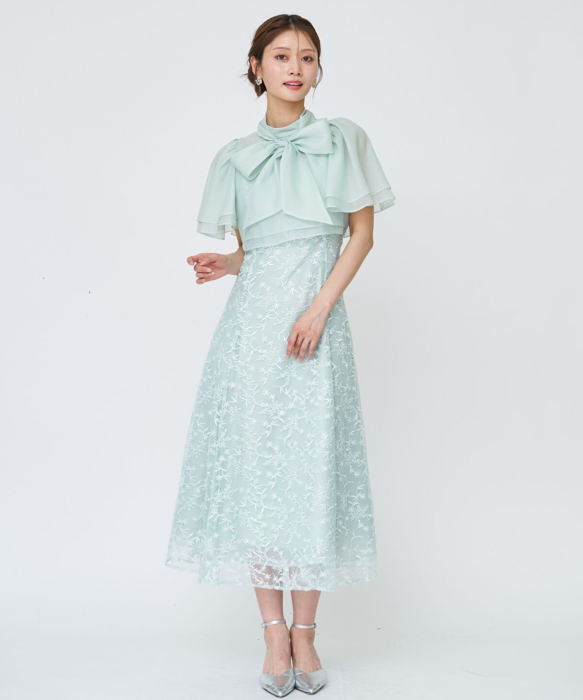 アンドクチュール「ラメボタニカルレースレイヤードドレス」|ドレス|