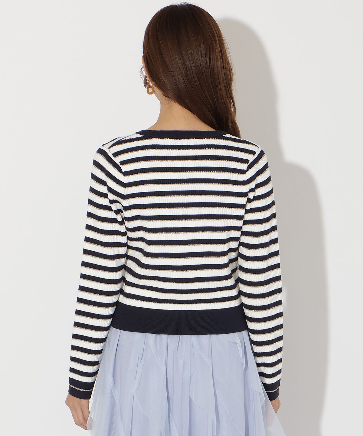 アンドクチュール「ラメボーダーニットカーディガン」|カーディガン|