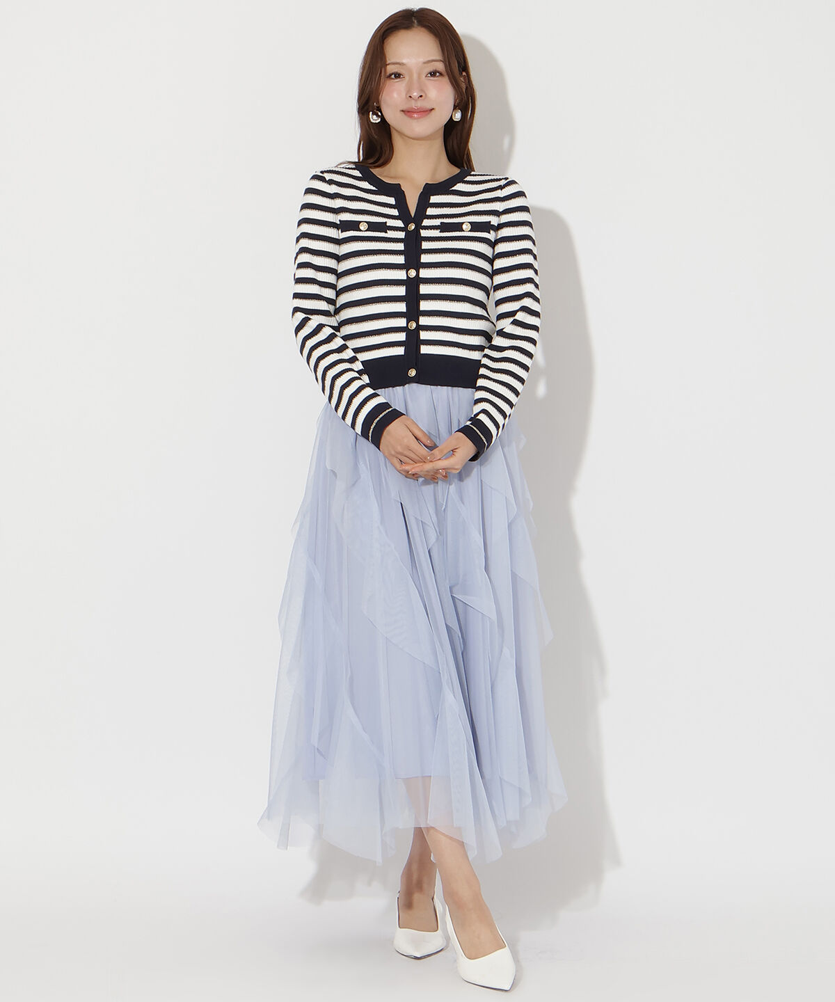 アンドクチュール「ラメボーダーニットカーディガン」|カーディガン|