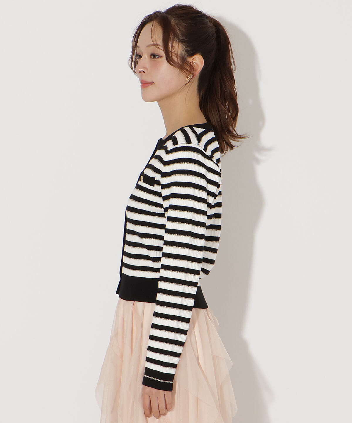 アンドクチュール「ラメボーダーニットカーディガン」|カーディガン|