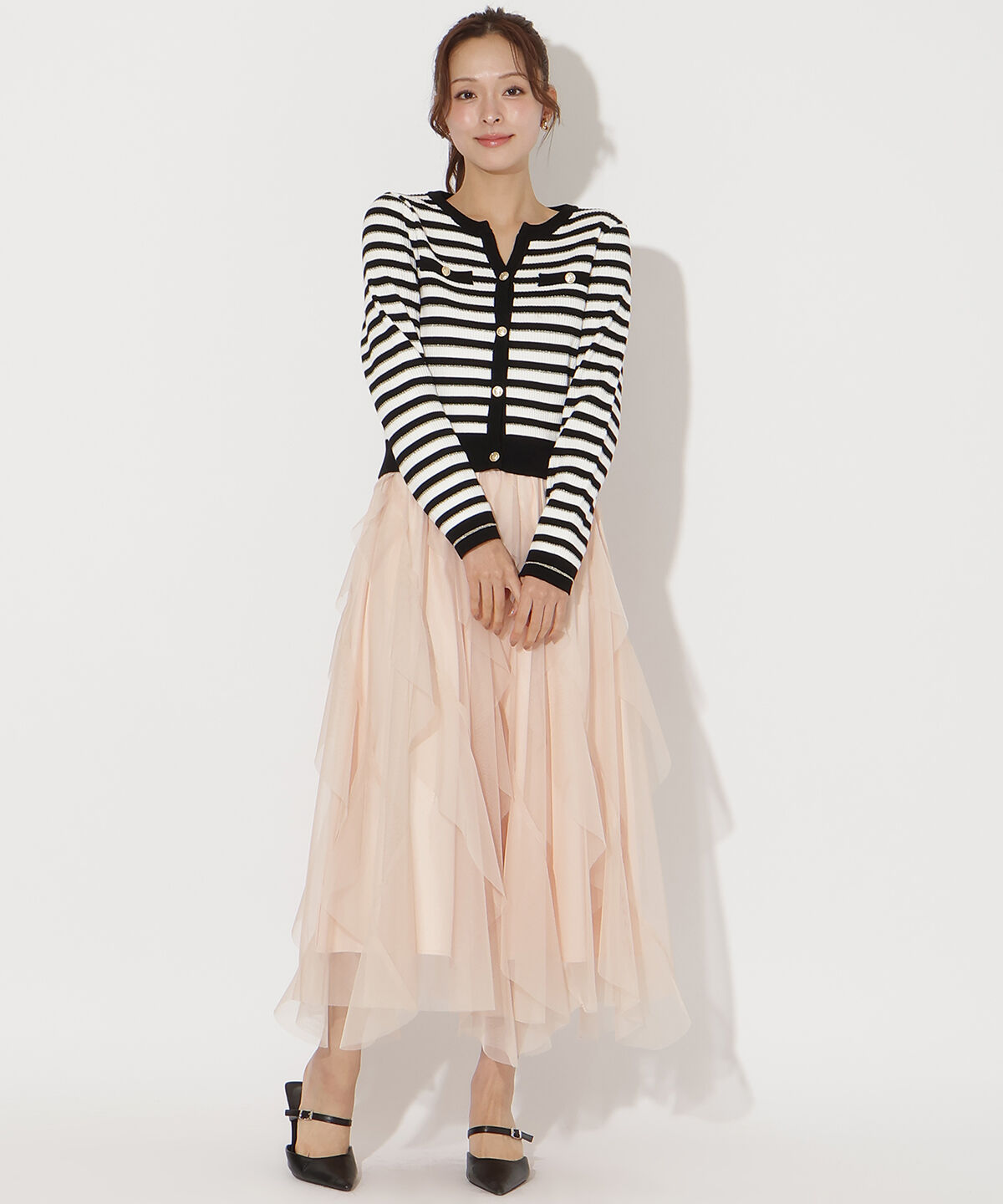 アンドクチュール「ラメボーダーニットカーディガン」|カーディガン|