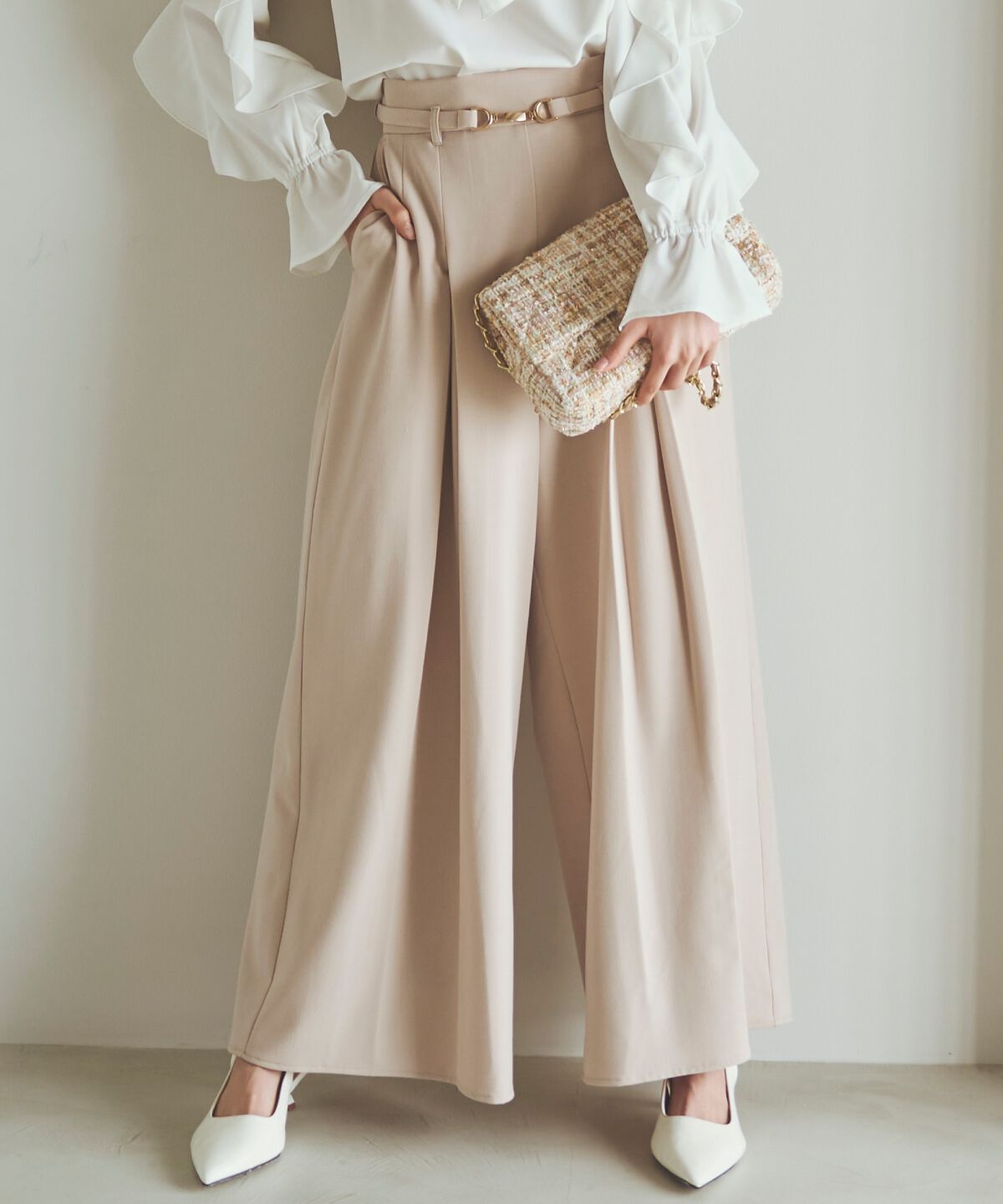 アンドクチュール「ハイウエストタックワイドパンツ」|その他|