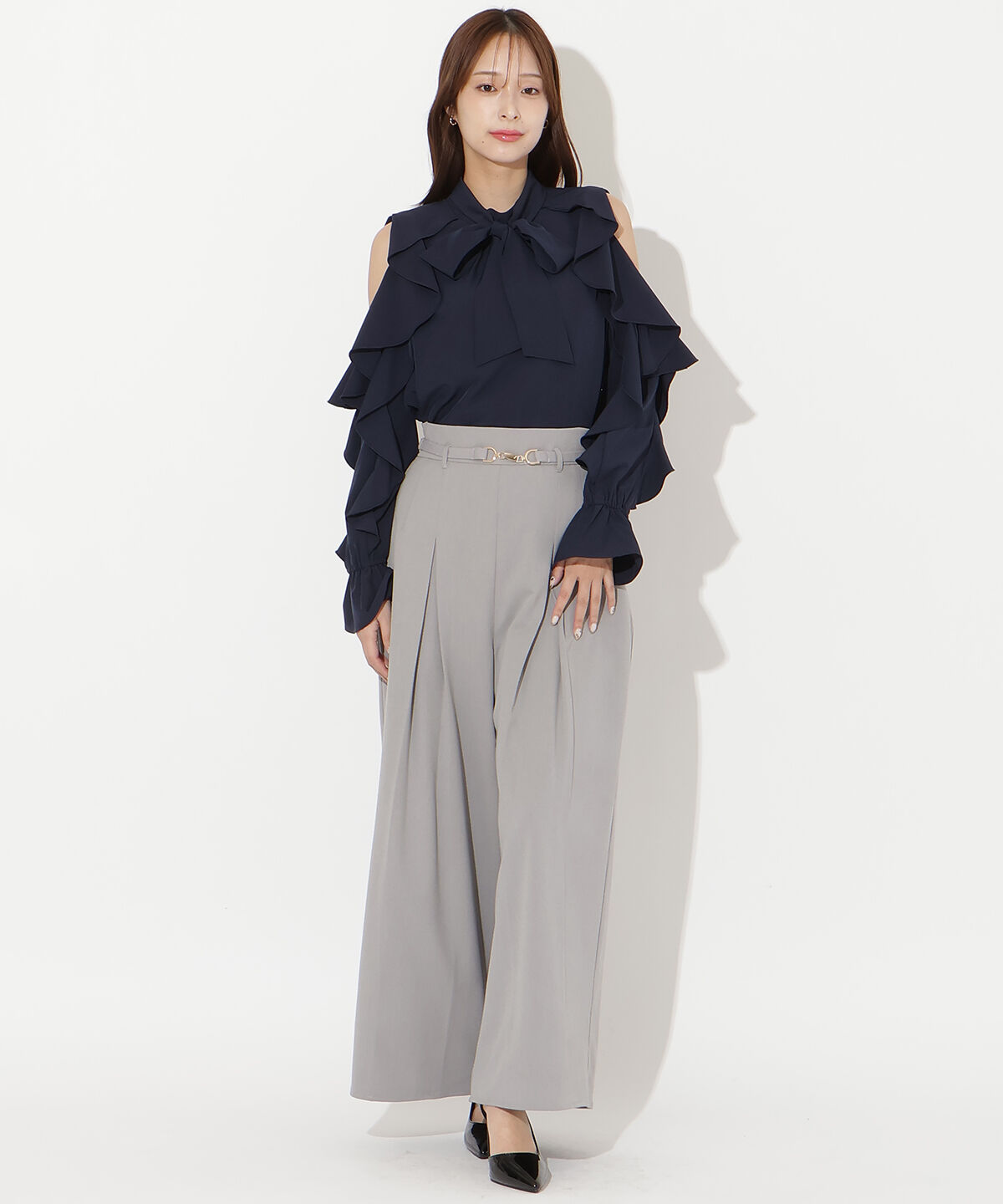 アンドクチュール「ハイウエストタックワイドパンツ」|その他|