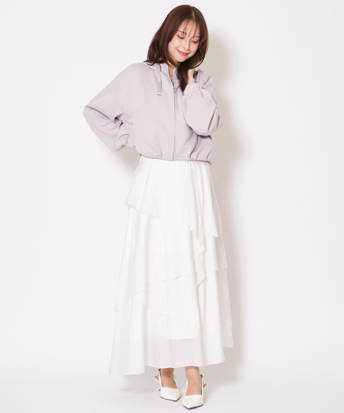 アンドクチュール「ロゴ刺繍ZIPパーカー」|パーカー|