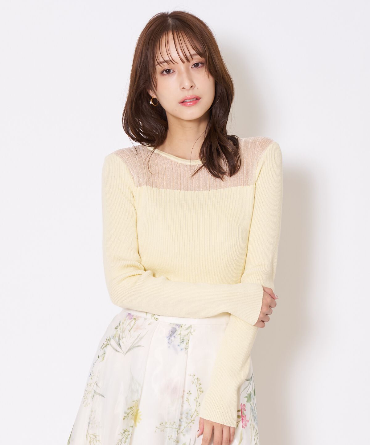 アンドクチュール「シアーリブニットプルオーバー」|ニット・セーター|クリーム