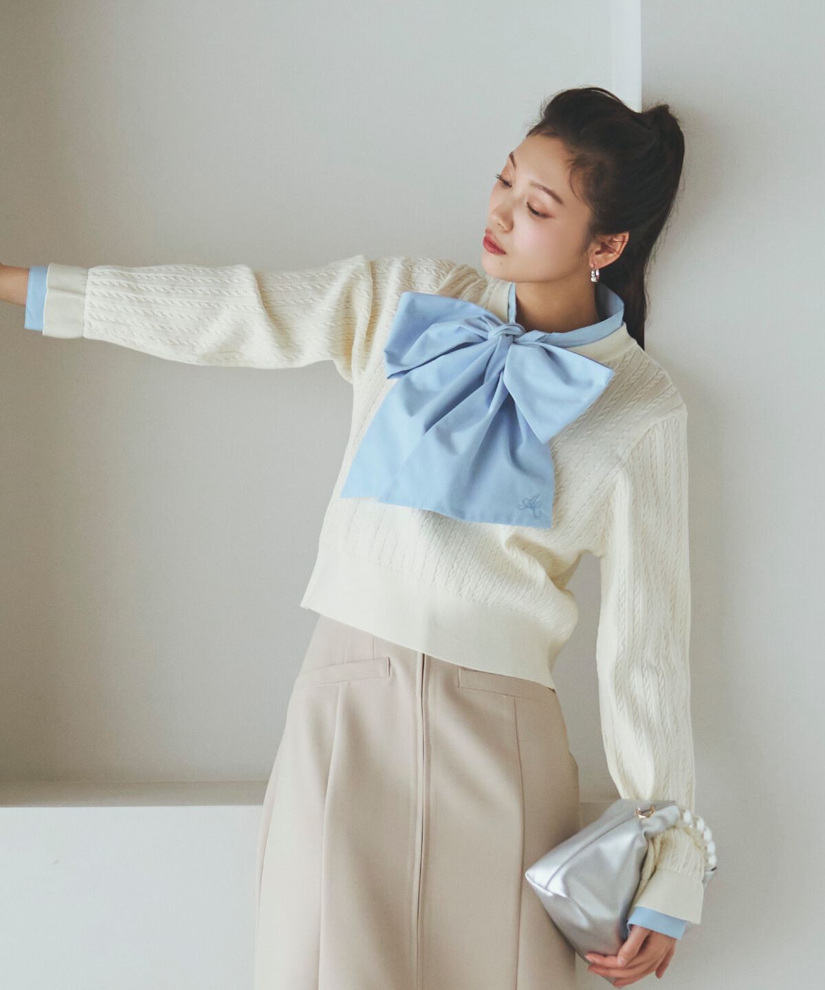 アンドクチュール「ボウタイニットプルオーバー」|ニット・セーター|