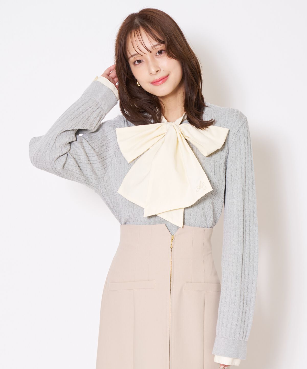 アンドクチュール「ボウタイニットプルオーバー」|ニット・セーター|