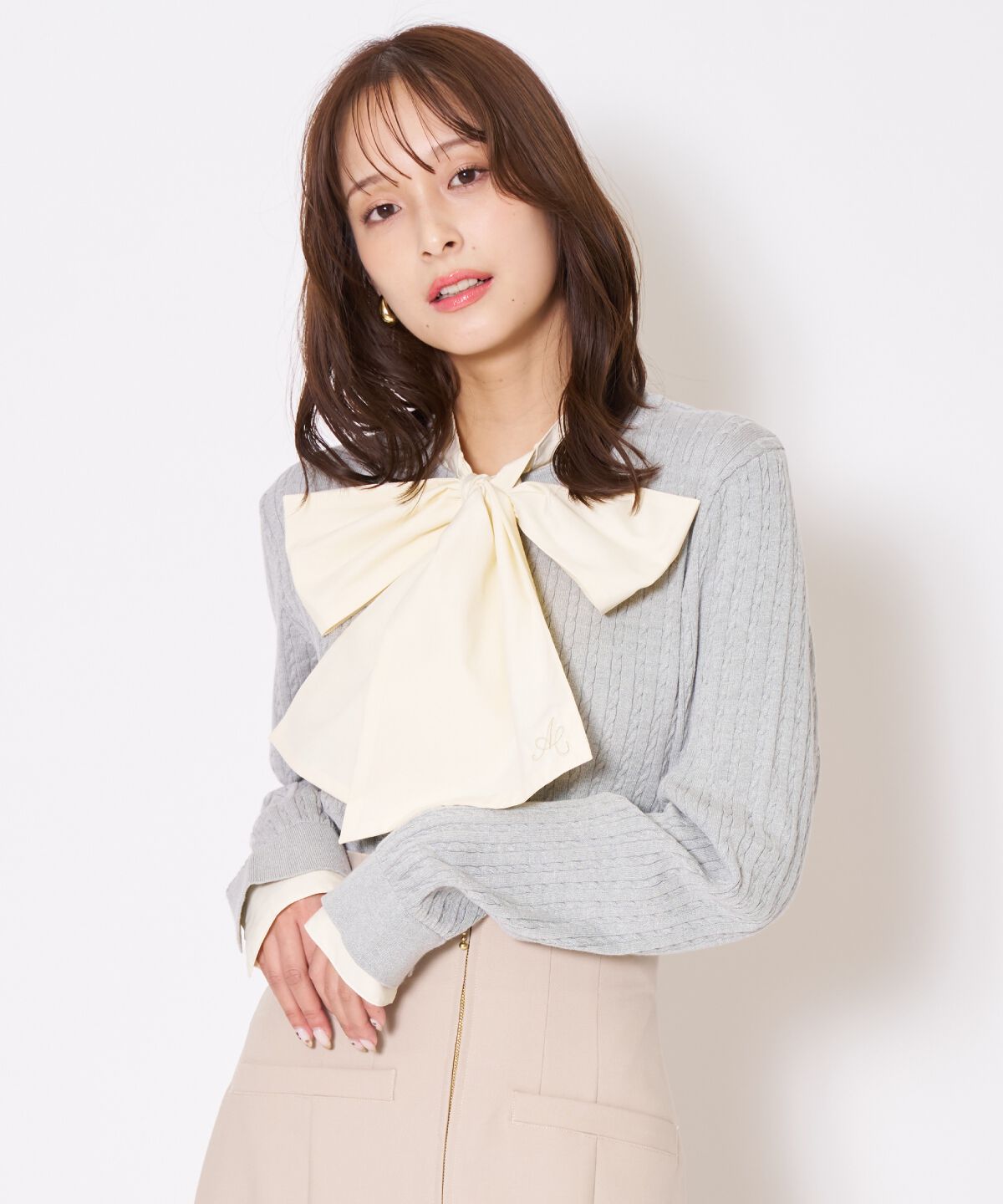 アンドクチュール「ボウタイニットプルオーバー」|ニット・セーター|