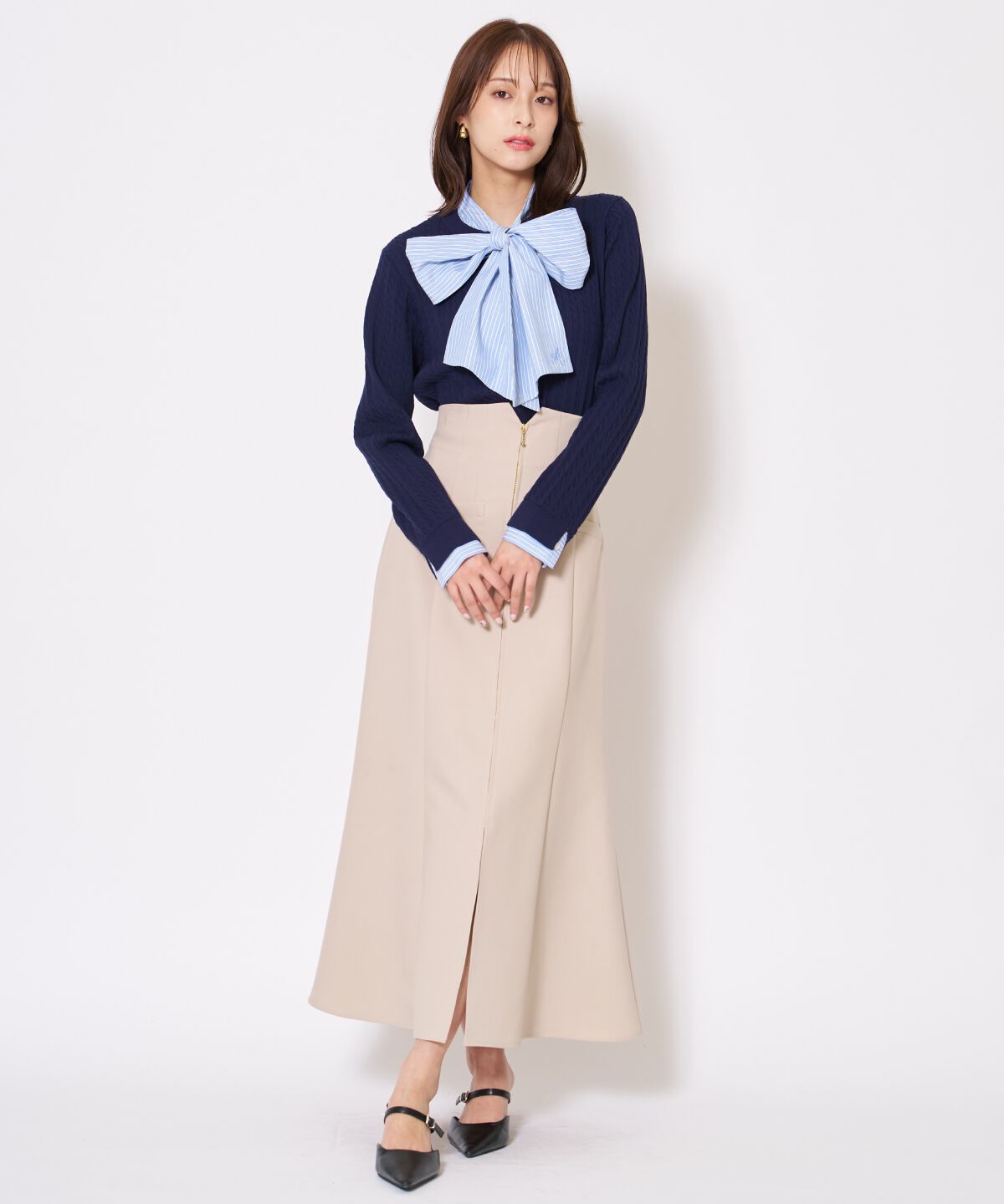 アンドクチュール「ボウタイニットプルオーバー」|ニット・セーター|