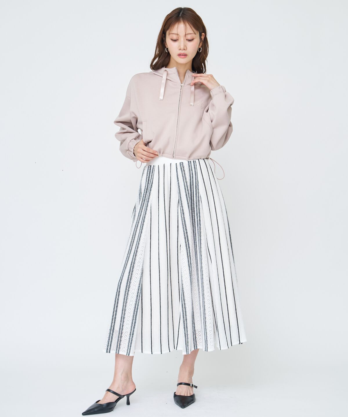 アンドクチュール「ラッセルストライプロングスカート」|フレア|