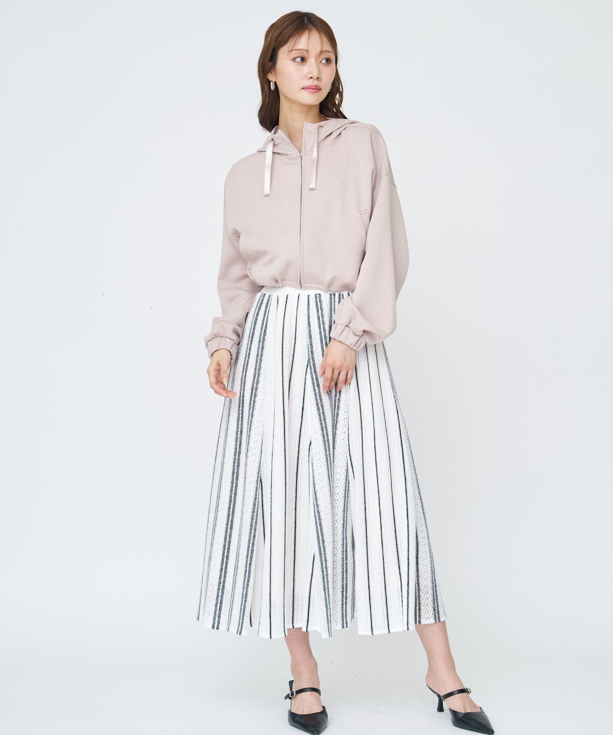 アンドクチュール「ラッセルストライプロングスカート」|フレア|