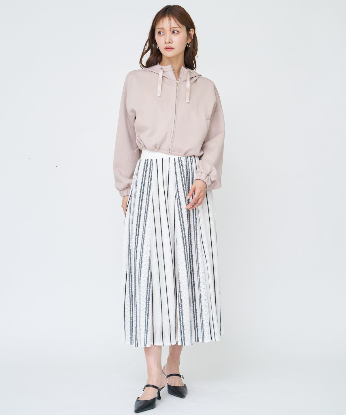 アンドクチュール「ラッセルストライプロングスカート」|フレア|