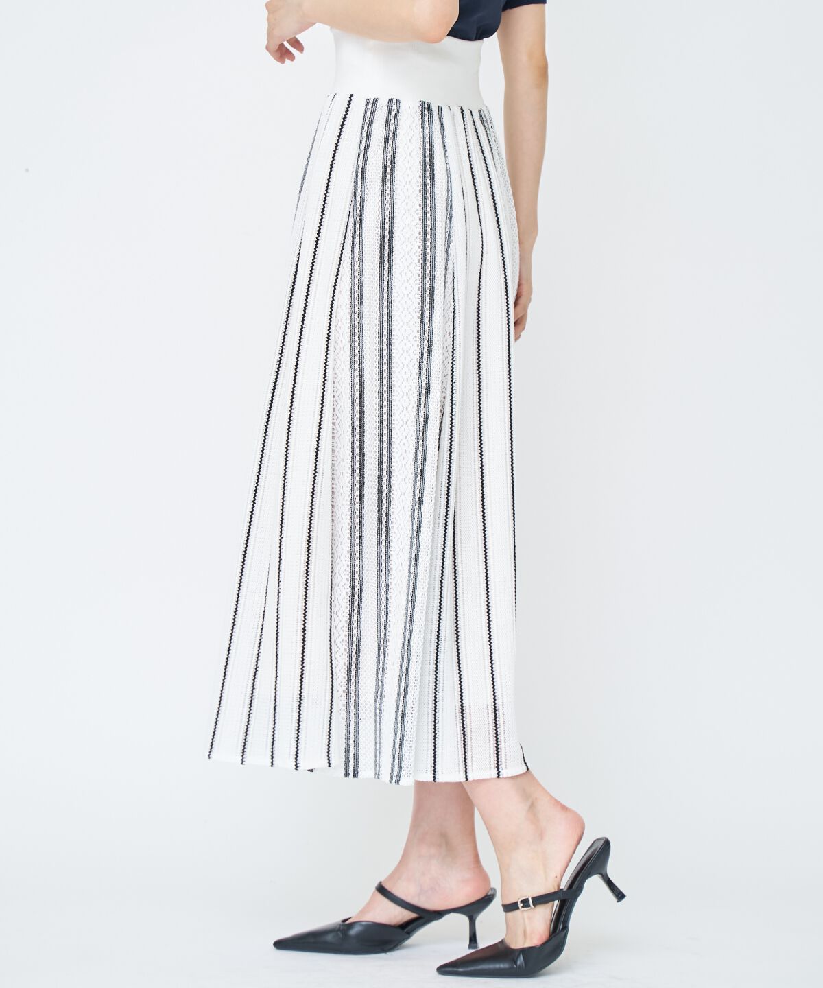 アンドクチュール「ラッセルストライプロングスカート」|フレア|