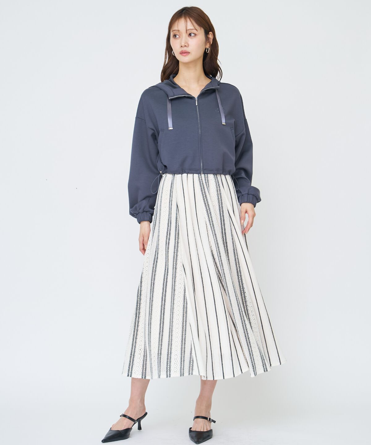 アンドクチュール「ラッセルストライプロングスカート」|フレア|