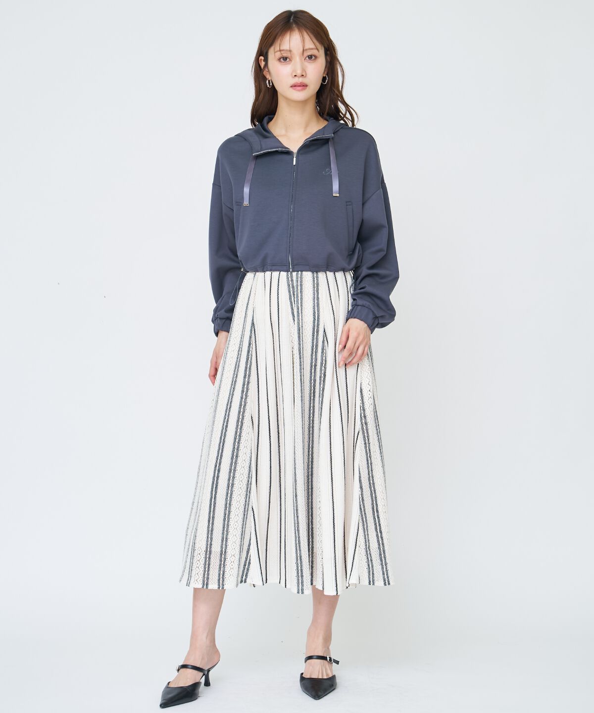 アンドクチュール「ラッセルストライプロングスカート」|フレア|