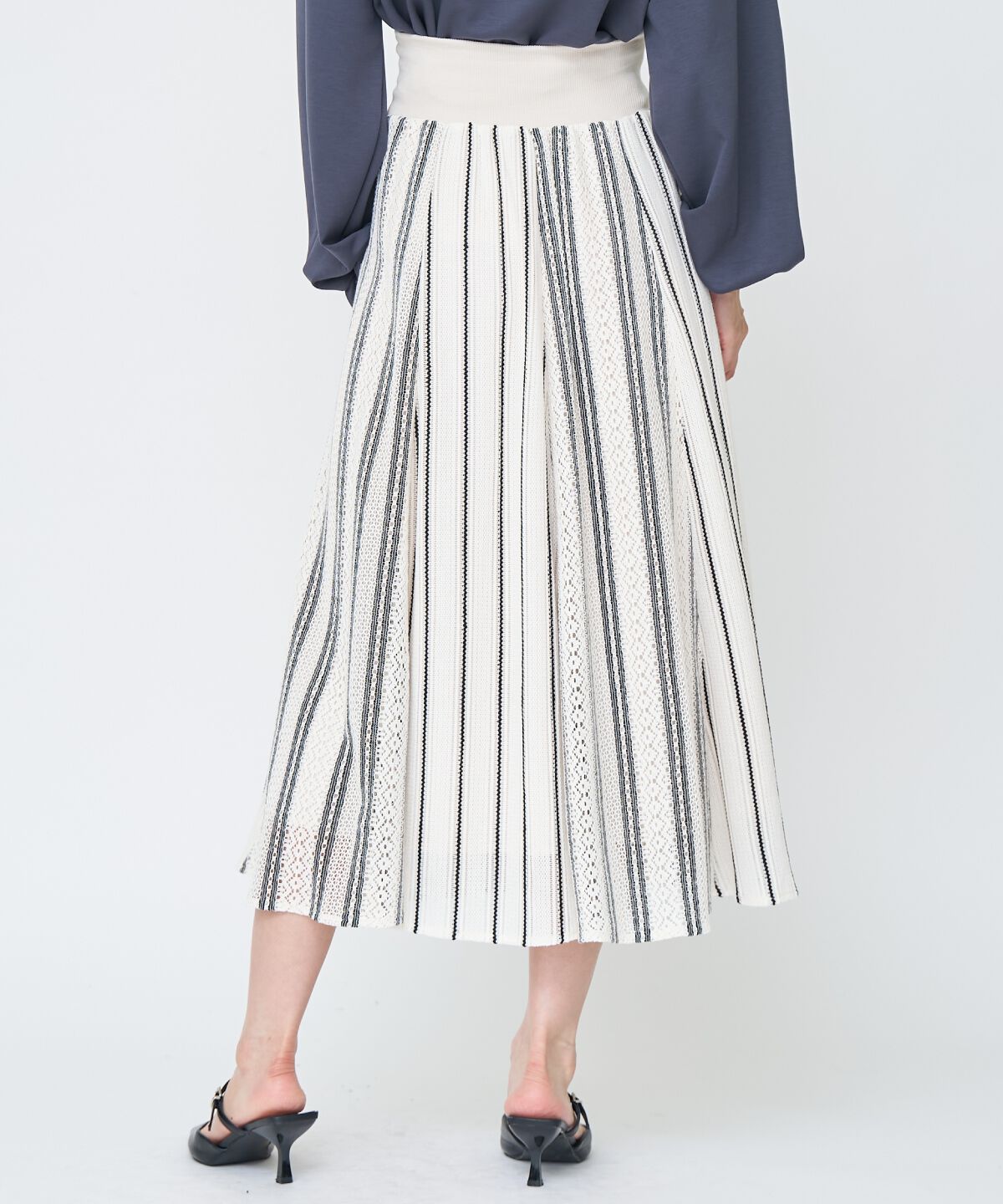 アンドクチュール「ラッセルストライプロングスカート」|フレア|