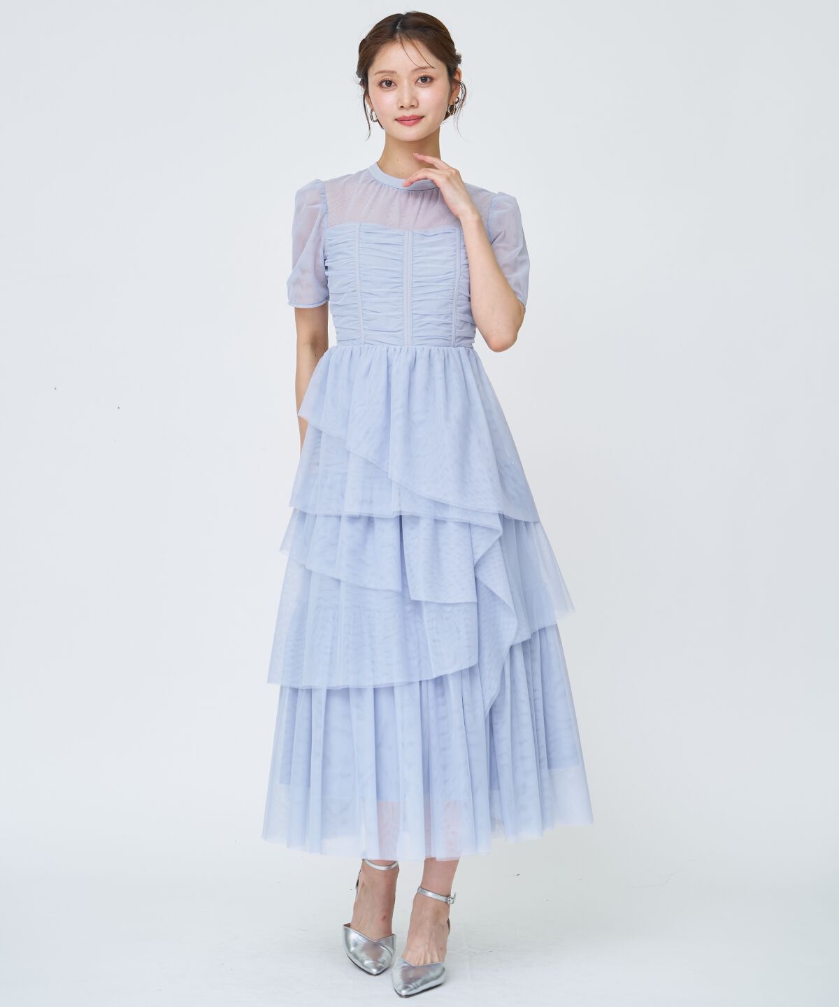 アンドクチュール「チュールギャザードレス」|ドレス|ライトグレー