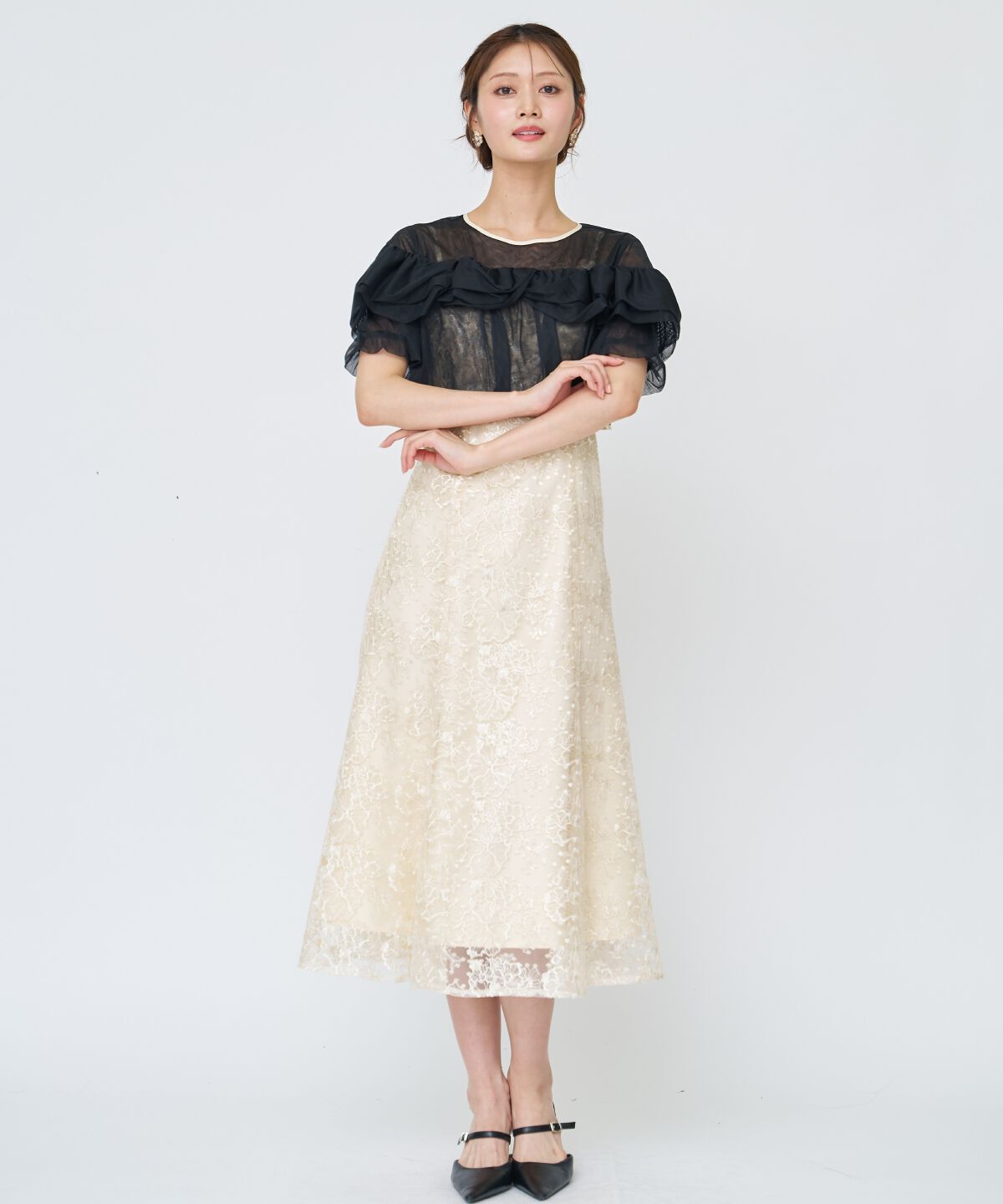 アンドクチュール「チュールレイヤードスパンコールドレス」|ドレス|