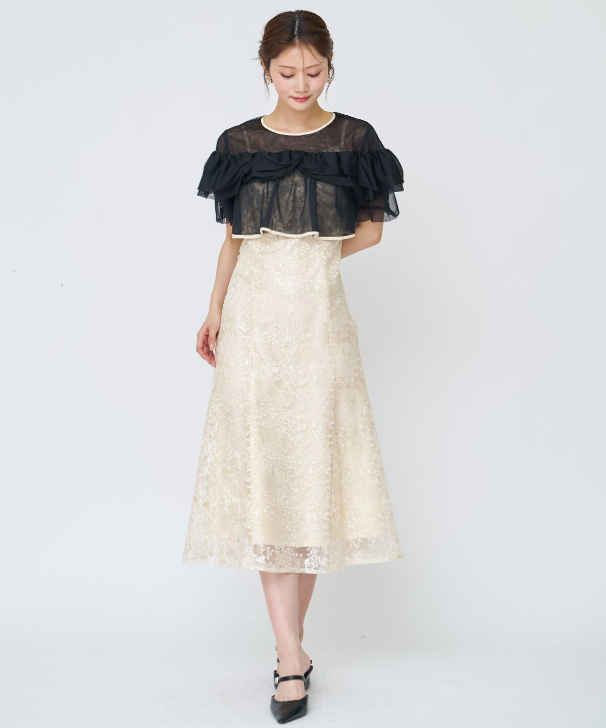 アンドクチュール「チュールレイヤードスパンコールドレス」|ドレス|