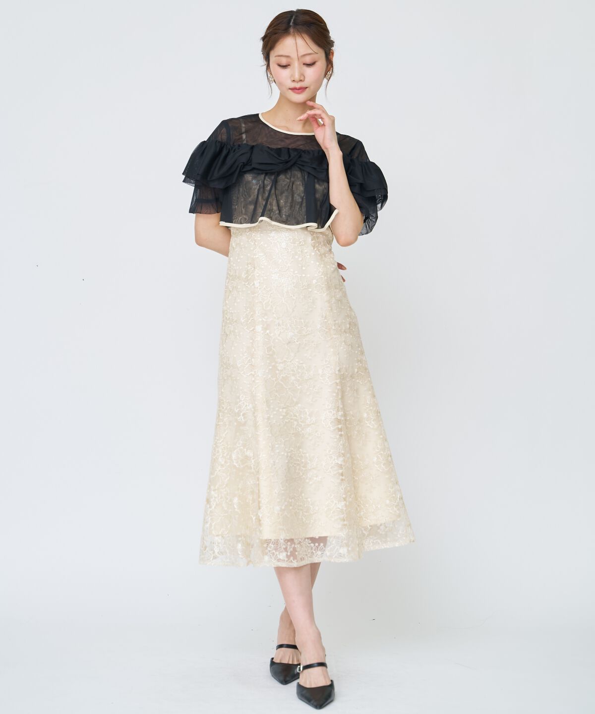 アンドクチュール「チュールレイヤードスパンコールドレス」|ドレス|