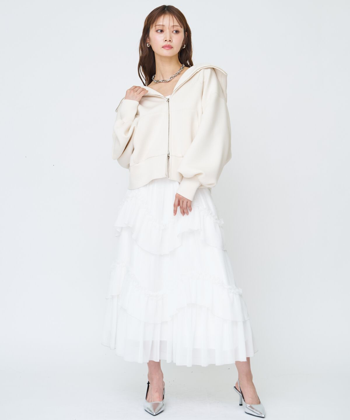 アンドクチュール「ロゴ刺繍ボンディングZIPパーカー」|パーカー|