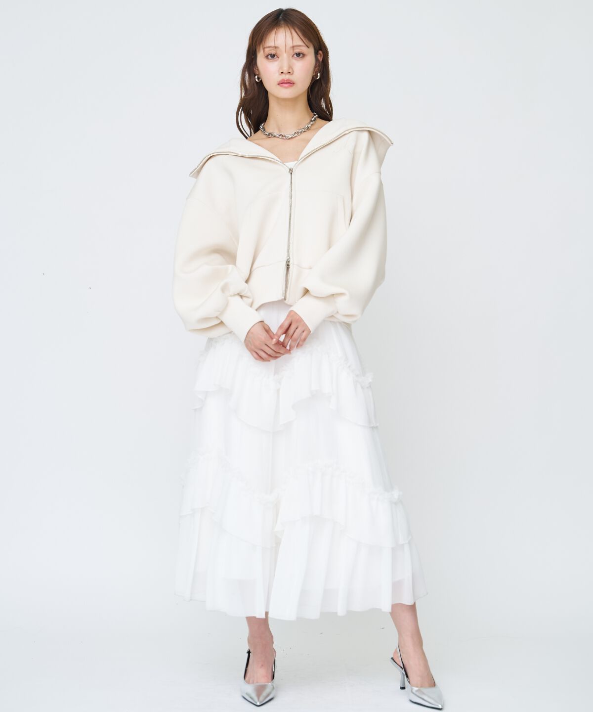 アンドクチュール「ロゴ刺繍ボンディングZIPパーカー」|パーカー|