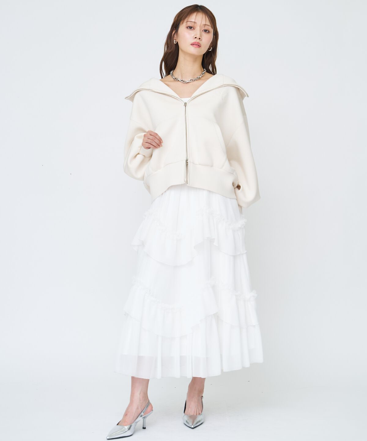 アンドクチュール「ロゴ刺繍ボンディングZIPパーカー」|パーカー|