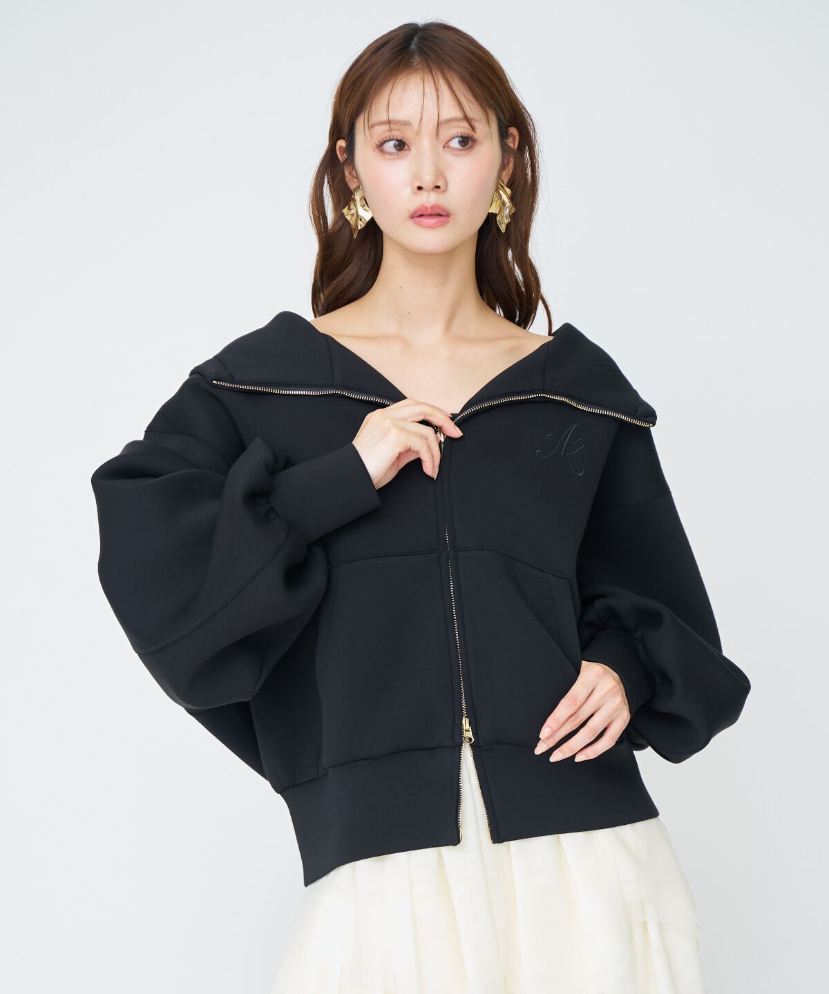 アンドクチュール「ロゴ刺繍ボンディングZIPパーカー」|パーカー|